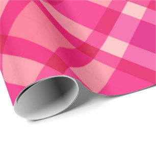 Papier Cadeau Grand Plaid Moderne, Fuchsia Rose & Coral Rouge