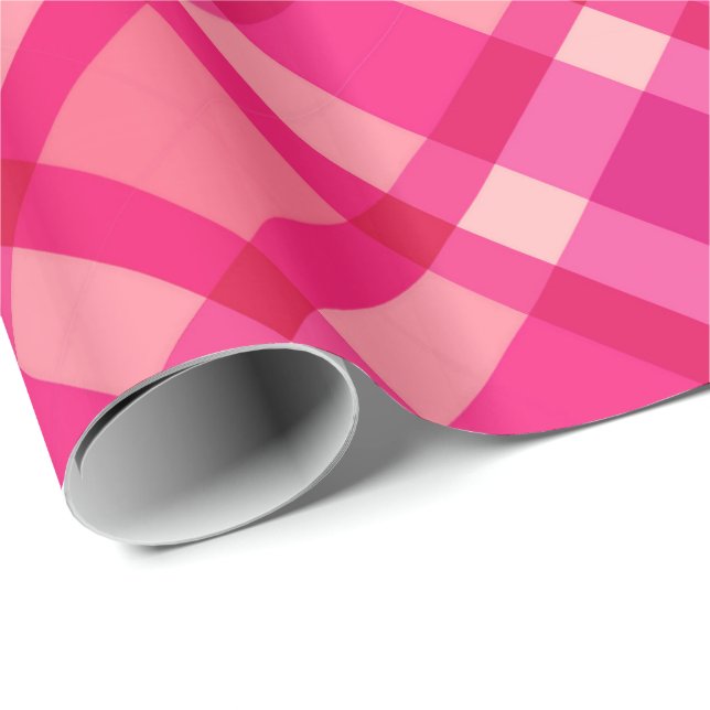 Papier Cadeau Grand Plaid Moderne, Fuchsia Rose & Coral Rouge (Coin rond)