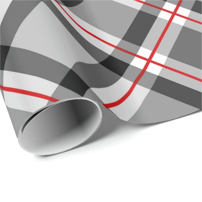Papier Cadeau Grand Plaid moderne, noir, blanc, gris et rouge (Coin rond)