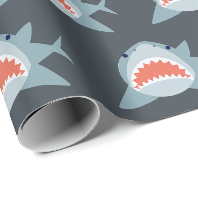 Papier Cadeau Grand requin blanc Motif bleu marine (Coin rond)