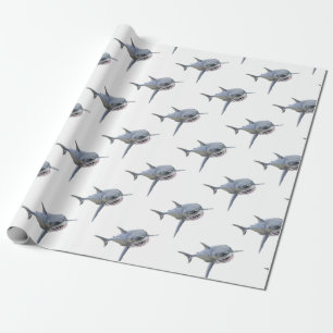 Papier Cadeau grand requin blanc nageant à l'avant