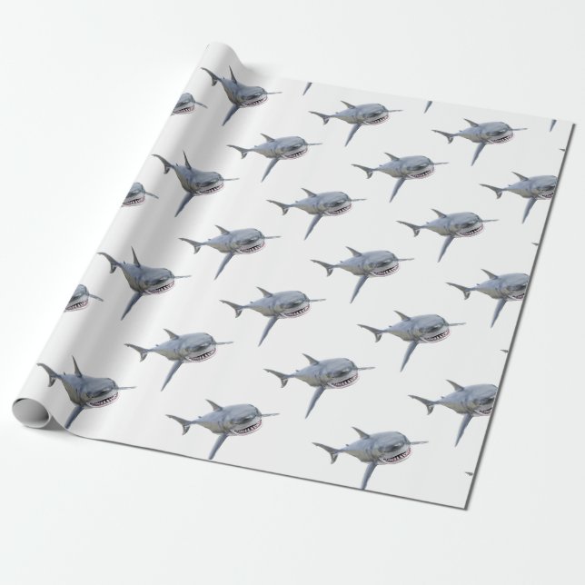 Papier Cadeau grand requin blanc nageant à l'avant (Déroulé)