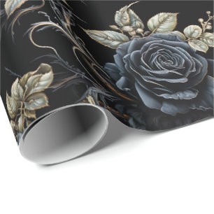 Papier Cadeau Grand Romantique bleu et noir Rose gothique