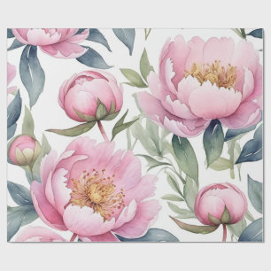 Papier Cadeau grande aquarelle de pivoines roses