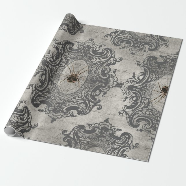 Papier Cadeau Grande araignée encadrée sur gris clair (Déroulé)