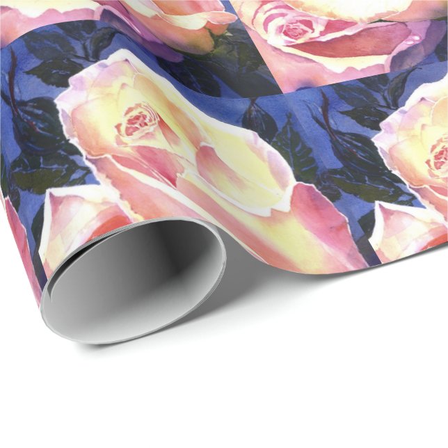 Papier Cadeau Grande belle aquarelle de rose de rose (Coin rond)