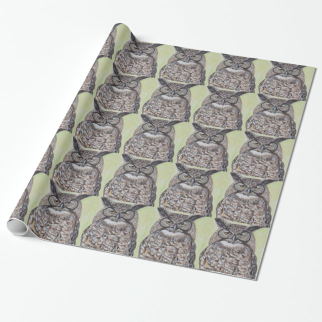 Papier Cadeau Grande Chevêche Peinture (Déroulé)