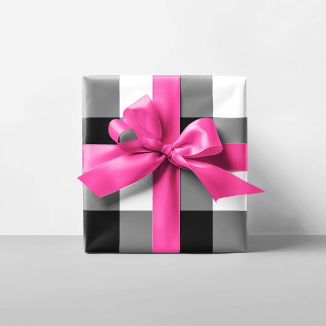 Papier Cadeau Grande En vichy noire et blanche (Large Black and White Gingham Wrapping Paper)