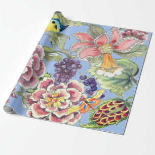 Papier Cadeau Grande impression Tropical Floral Blue Aquarelle J