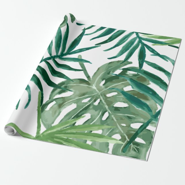 Papier Cadeau Grande Monstère tropicale et Feuilles de palmiers (Déroulé)