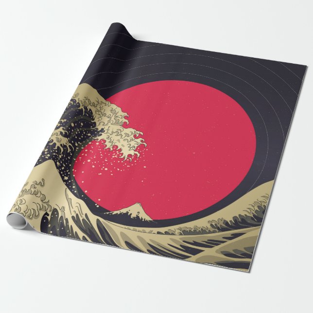 Papier Cadeau "Grande vague de kanagawa". Hokusai, vague japonai (Déroulé)