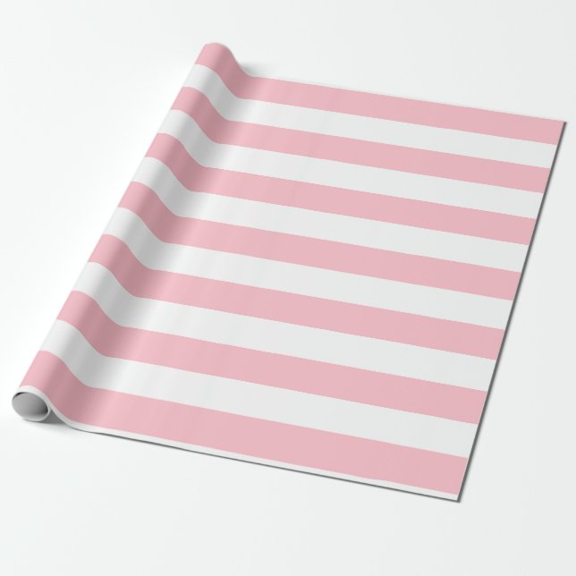Papier Cadeau Grandes bandes horizontales roses et blanches (Déroulé)