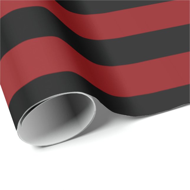 Papier Cadeau Grandes bandes Lignes Bourgogne Rouge Noir (Coin rond)