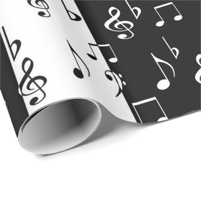 Papier Cadeau Grandes bandes musicales en noir et blanc (Coin rond)