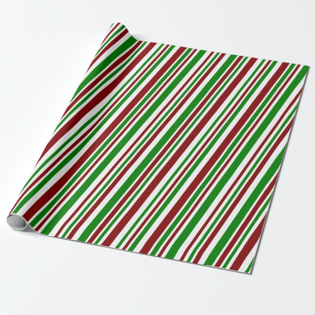 Papier Cadeau Grandes bandes rouges, blanches et vertes à thème  (Déroulé)