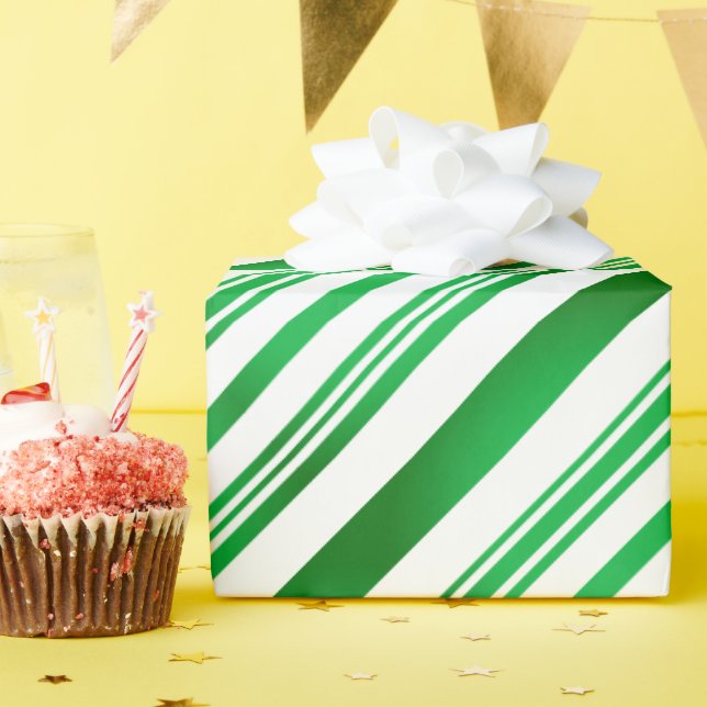 Papier Cadeau Grandes bandes vert et blanc (Fête d'anniversaire)