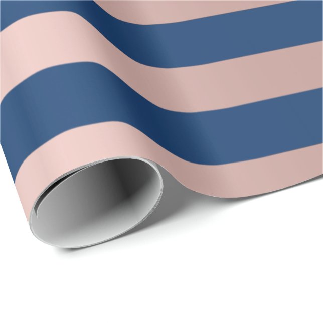 Papier Cadeau Grandes lignes Bleu Marine Rose Rose Or (Coin rond)