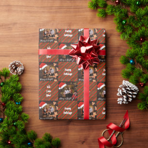 Papier Cadeau Grandes vertes et rouges Chapeaux de Père Noël Pho