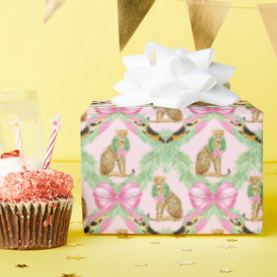 Papier Cadeau Grandmillennial Noël Léopard Monogramme
