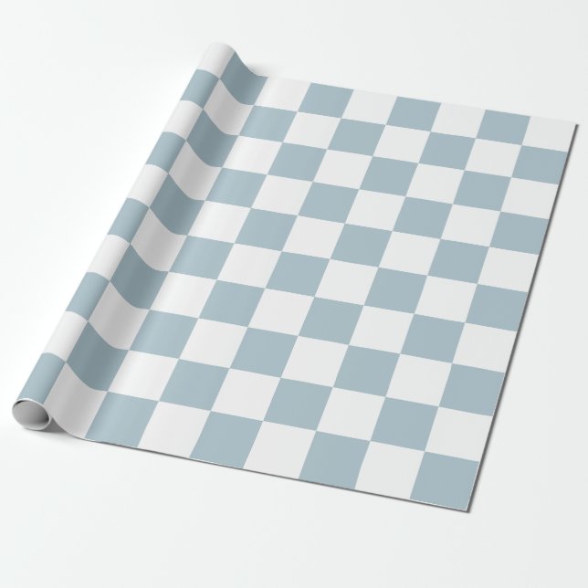 Papier Cadeau Grands Chèques Pastel Bleu À damiers (Déroulé)