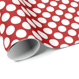Papier Cadeau Grands points rétro - blanc et rouge