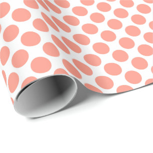 Papier Cadeau Grands points rétro - rose corail et blanc
