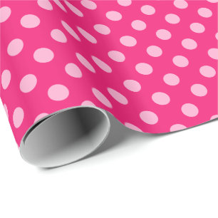 Papier Cadeau Grands points rétro - rose sur fond rose chaud