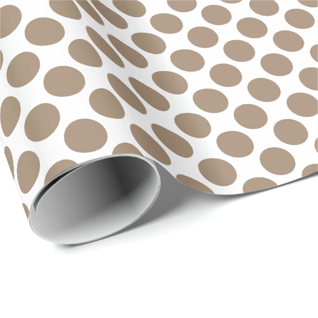 Papier Cadeau Grands points rétro - taupe tan et blanc (Coin rond)