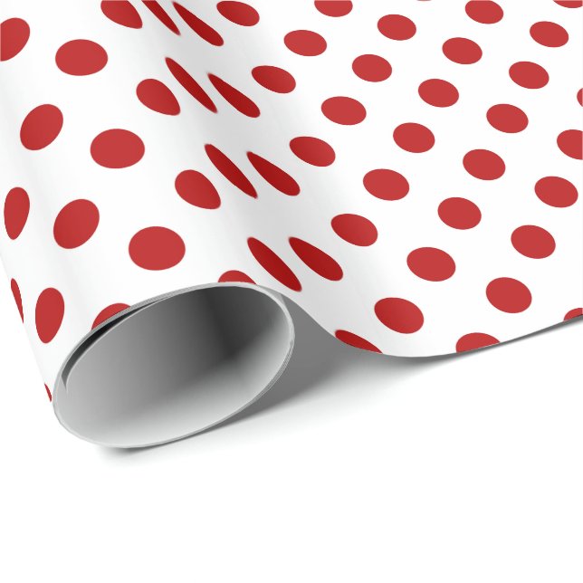 Papier Cadeau Grands rétros points - rouge et blanc (Coin rond)