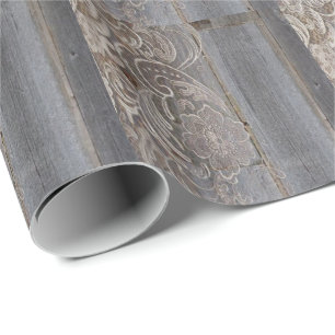 Papier Cadeau grange rustique dentelle mariage campagnard occide