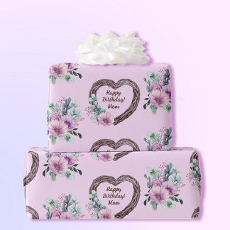 Papier Cadeau Grapevine Coeur Wreath Purple Flowers Ajouter un n