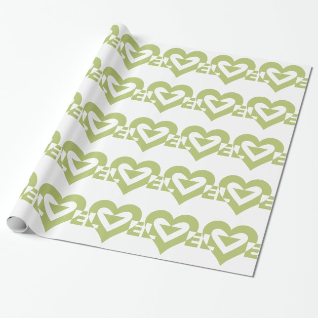 Papier Cadeau Graphique d'amour cool, Vert Sage (Déroulé)