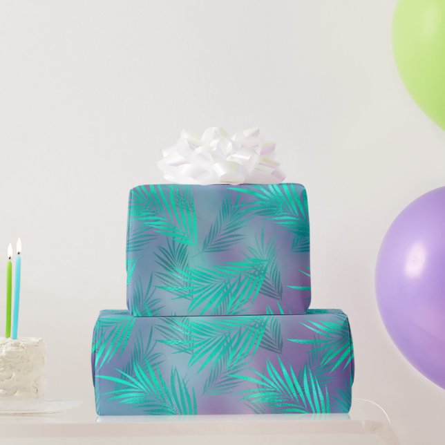 Papier Cadeau Graphique des Feuilles Turquoises tropicaux (Cadeaux de fête)