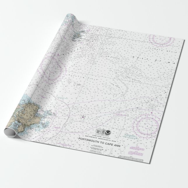 Papier Cadeau Graphique nautique de Portsmouth à Cape Ann 13278 (Déroulé)