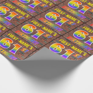 Papier Cadeau Graphisme Arc-en-ciel 61e ANNIVERSAIRE ! & Nom per