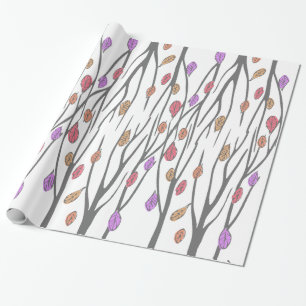 Papier Cadeau Graphisme automne feuilles et arbres motif