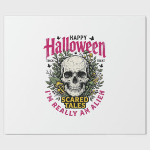 Papier Cadeau Graphisme d'alien crâne Halloween vintage pour T-s