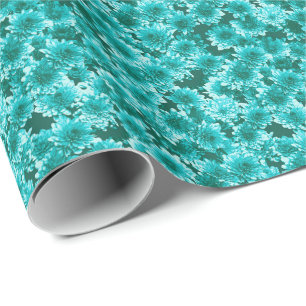 Papier Cadeau Graphisme moderne Dahlia Motif, Turquoise et Aqua