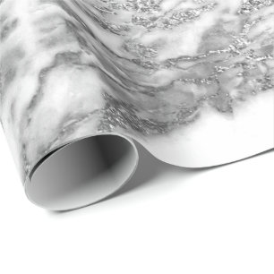 Papier Cadeau Graphite gris argenté Marbre blanc brillant