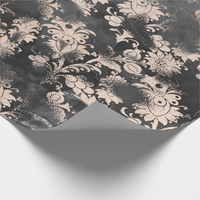 Papier Cadeau Graphite gris mince Floral Grungy Shabby Chic (Coin)
