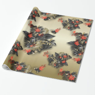 Papier Cadeau Gras Exotic Gold Tropical Island Foliage