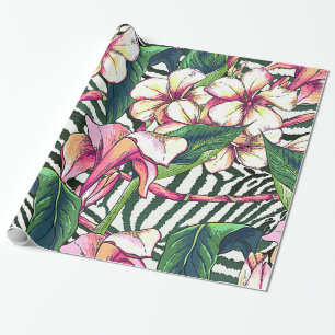 Papier Cadeau Gras HAWAIIAN Floral Monstera Feuilles & Plumeria