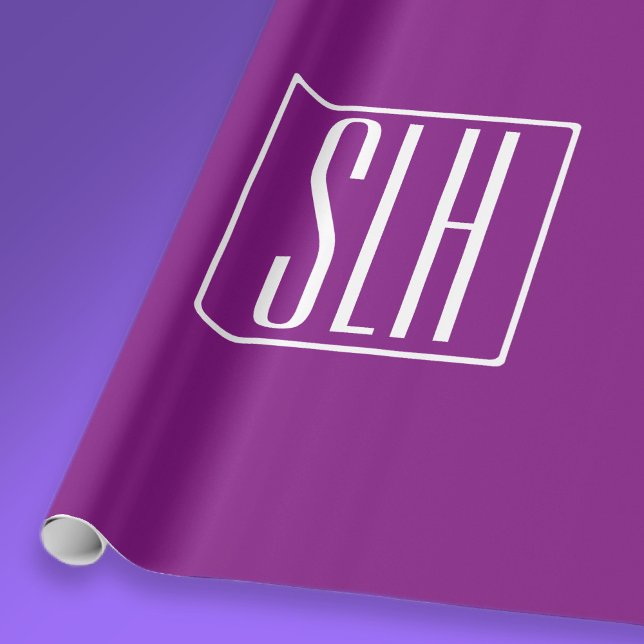 Papier Cadeau Gras moderne 3 initiales Monogramme | Blanc et pou (Créateur téléchargé)