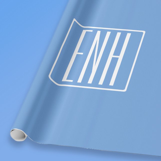 Papier Cadeau Gras moderne 3 initiales Monogramme | Bleu doux (Créateur téléchargé)