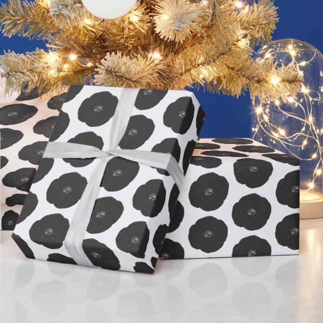 Papier Cadeau Gras Motif à fleurs rétro en noir et blanc (Vacances)