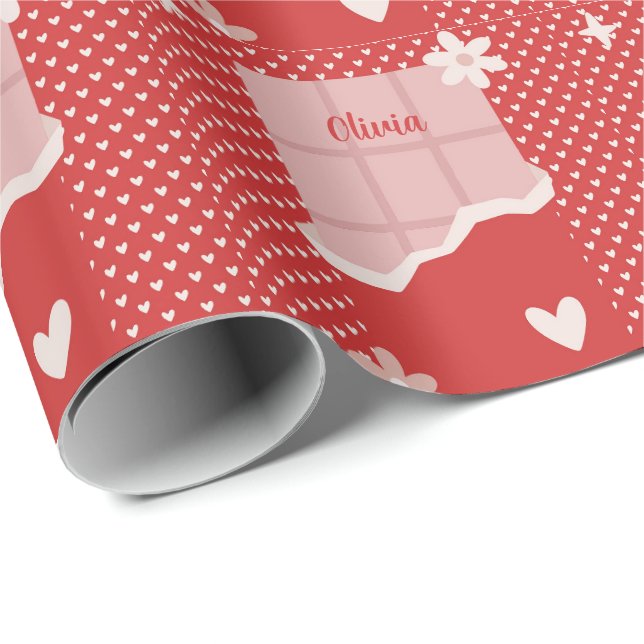Papier Cadeau Gras Red Heart Love Design - Parfait pour Gi perso (Coin rond)