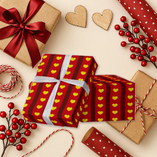 Papier Cadeau Gras Rouge Grille Coeur Jaune Romantique