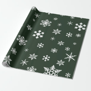Papier Cadeau Gras Snowflakes blanc sur Dark À feuillage persist