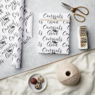 Papier Cadeau GRATIFICATIONS DU Script DE DIPLÔMEMENT GRAD Noir