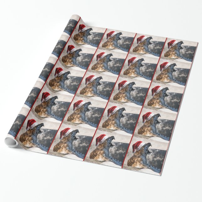 Papier Cadeau Gravure du tigre du Bengale de Noël (Déroulé)